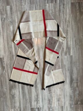 Classic Beige Plaid Wrap with Red & Black Stripes
